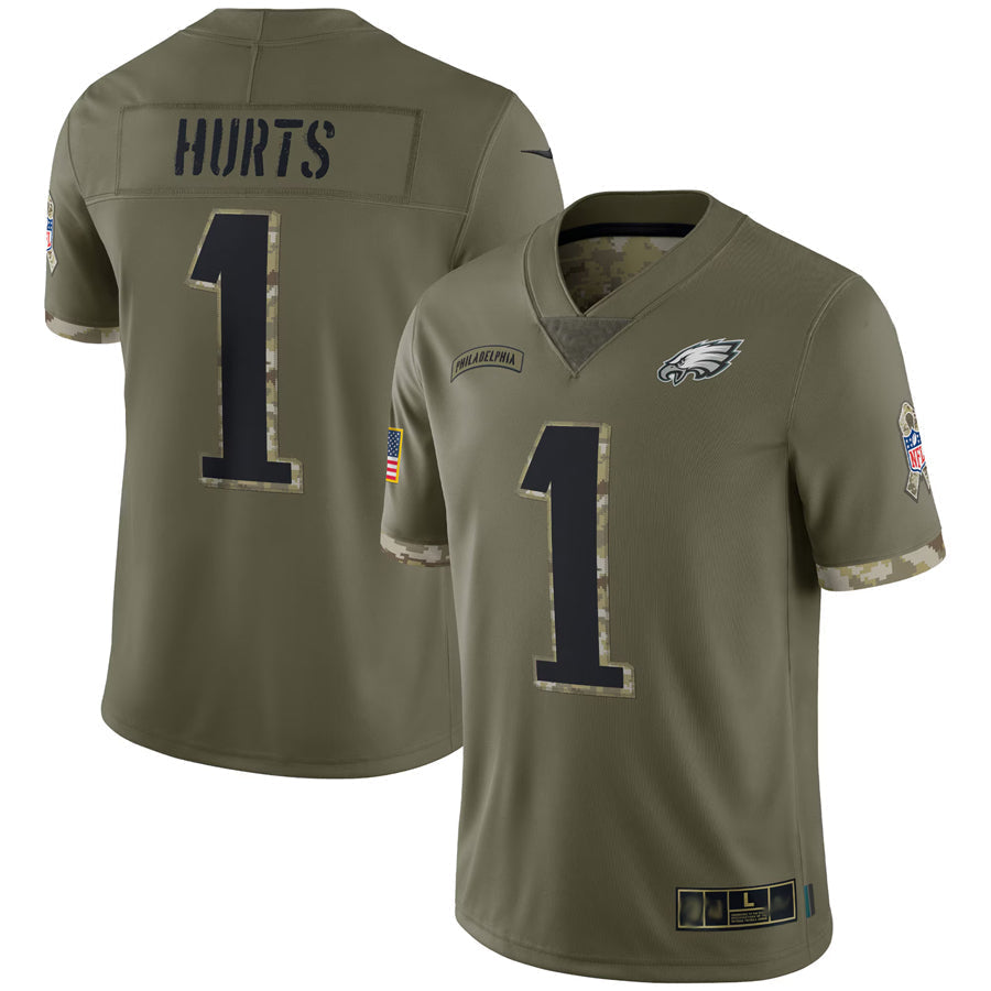Johmsee P.Eagles #1 Jalen Hurts Player Salute To Service Olive Stitched Jerseys