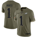 Johmsee P.Eagles #1 Jalen Hurts Player Salute To Service Olive Stitched Jerseys