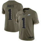 Johmsee P.Eagles #1 Jalen Hurts Player Salute To Service Olive Stitched Jerseys