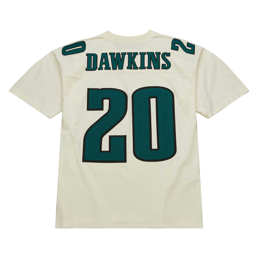 Johmsee P.Eagles #20 Brian Dawkins Mitchell & Ness Cream Chainstitch Legacy Jersey