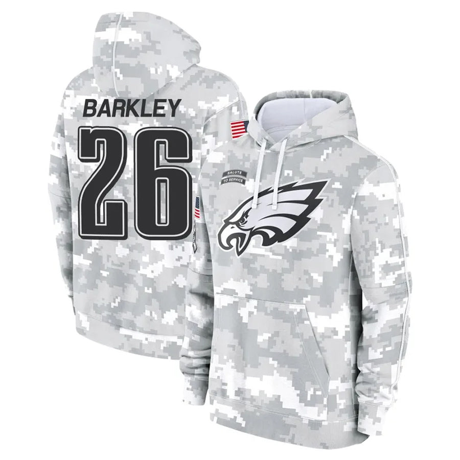 Johmsee P.Eagles #26 Saquon Barkley Player Military Hoodie Arctic Camo Salute To Service Stitched Jerseys