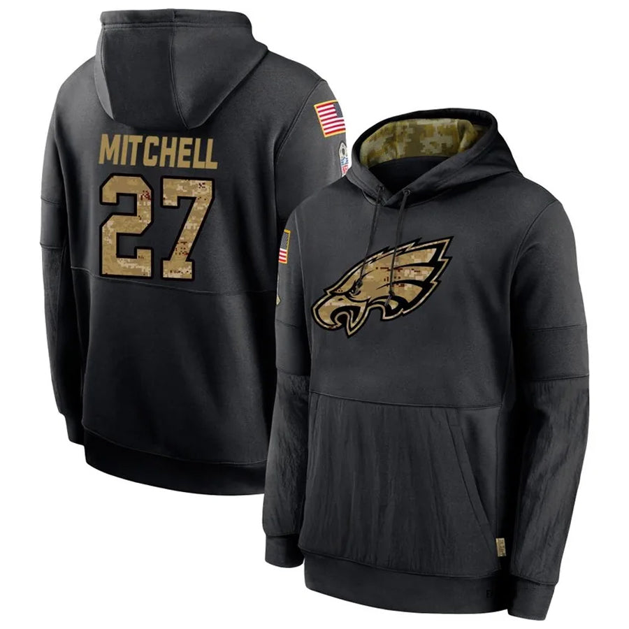 Johmsee P.Eagles #27 Quinyon Mitchell Player Black Military Hoodie Game Stitched Jerseys