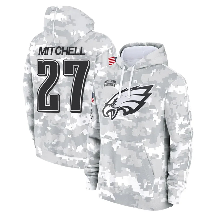 Johmsee P.Eagles #27 Quinyon Mitchell Player Military Hoodie Arctic Camo Salute To Service Stitched Jerseys
