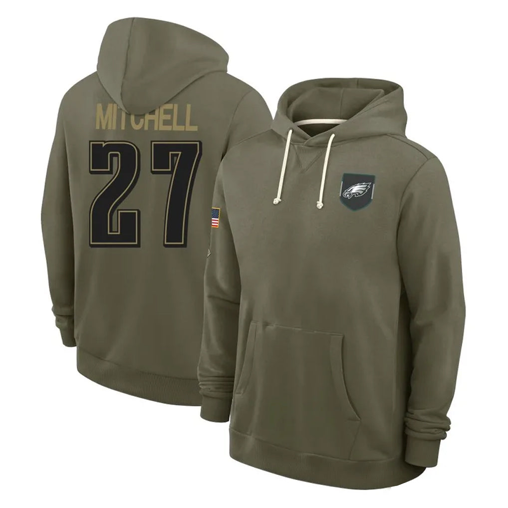 Johmsee P.Eagles #27 Quinyon Mitchell Player Olive Salute to Service Pullover Hoodies Limited Stitched Jerseys