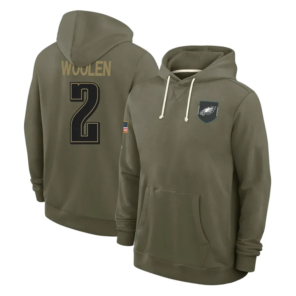 Johmsee P.Eagles #2 Riq Woolen Player Olive Salute to Service Pullover Hoodies Limited Stitched Jerseys