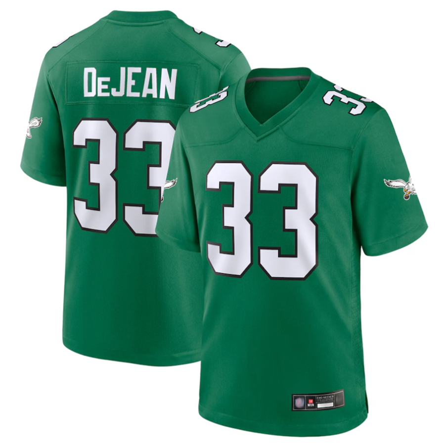 Johmsee P.Eagles #33 Cooper DeJean Player Kelly Green Replica Game Stitched Jerseys