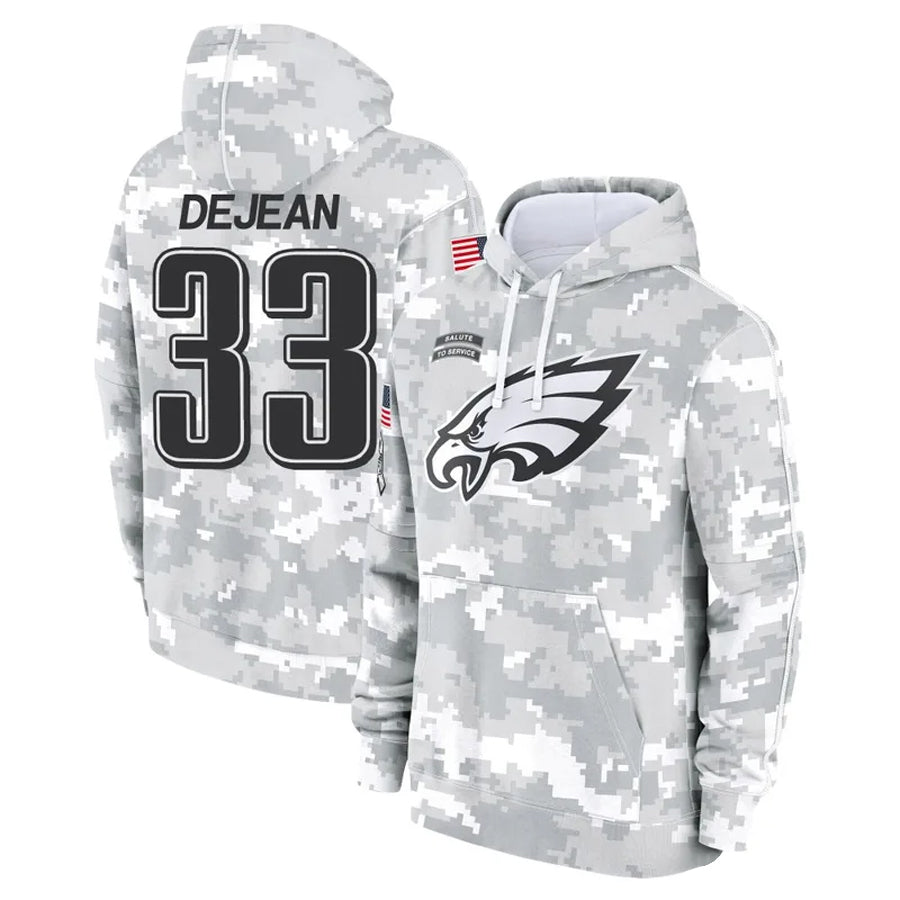 Johmsee P.Eagles #33 Cooper DeJean Player Military Hoodie Arctic Camo Salute To Service Stitched Jerseys