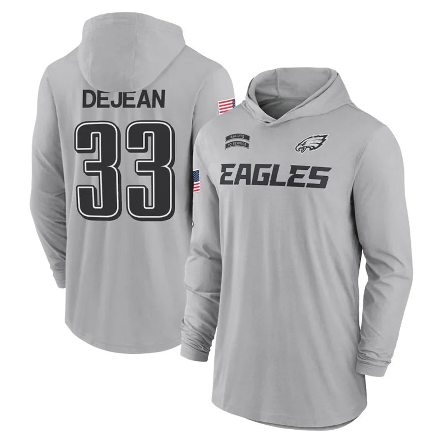 Johmsee P.Eagles #33 Cooper DeJean Player Military Hoodie Gray Salute To Service Stitched Jerseys