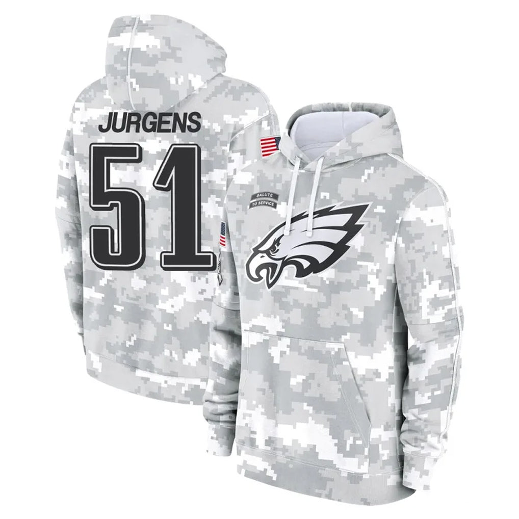 Johmsee P.Eagles #51 Cam Jurgens Player Arctic Camo Salute to Service Pullover Hoodies Limited Game Stitched Jerseys