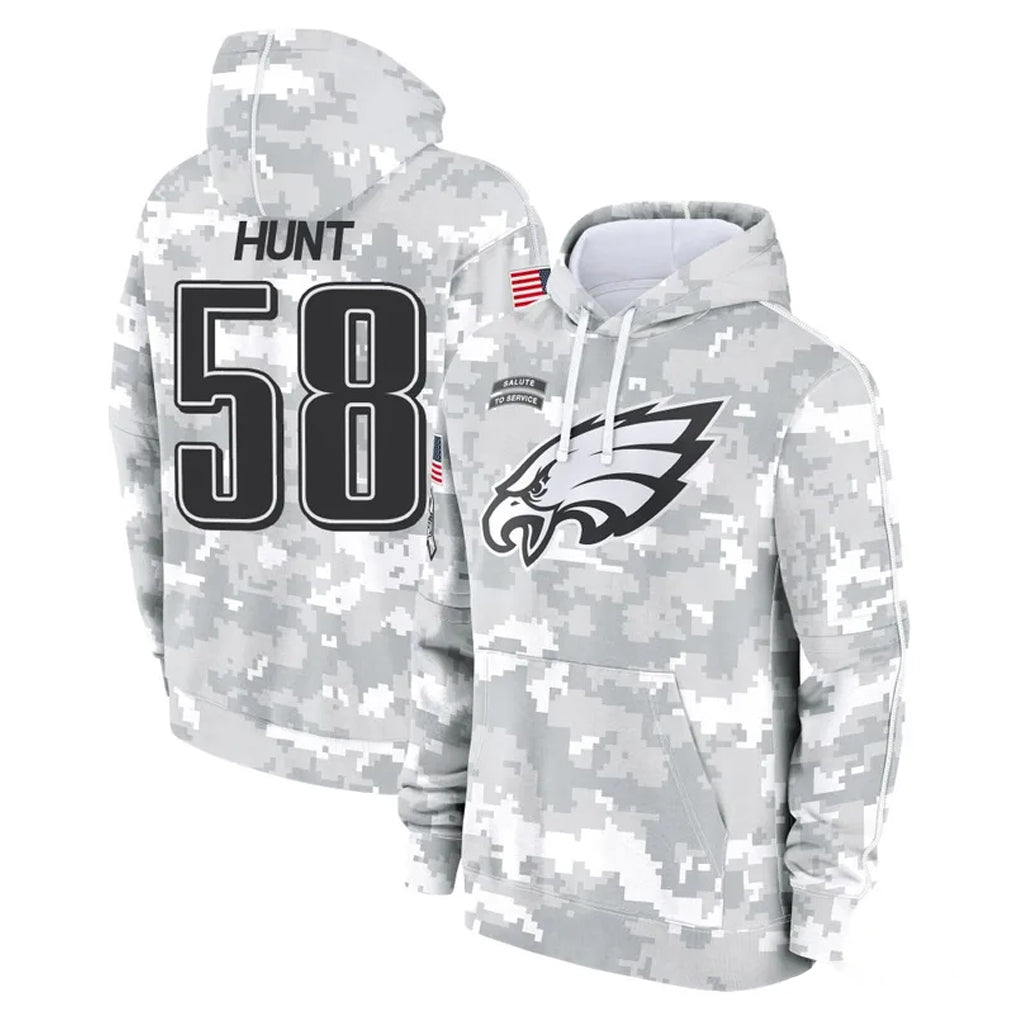 Johmsee P.Eagles #58 Jalyx Hunt Player Arctic Camo Salute to Service Pullover Hoodies Limited Game Stitched Jerseys