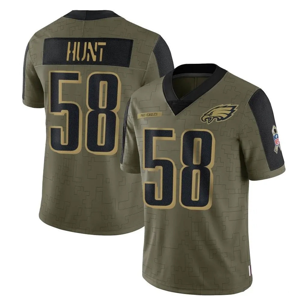 Johmsee P.Eagles #58 Jalyx Hunt Player Olive Salute To Service Limited Game Stitched Jerseys