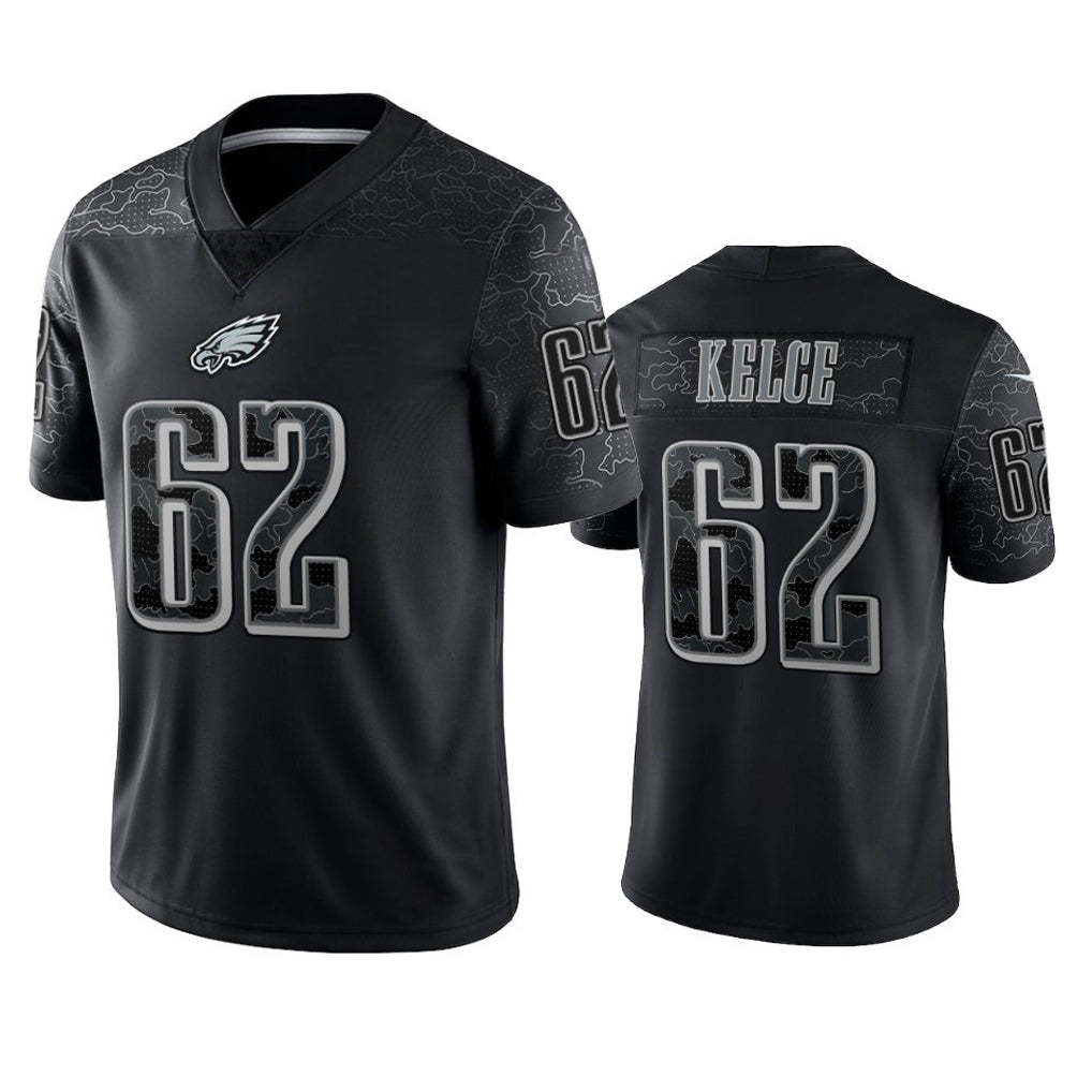 Johmsee P.Eagles #62 Jason Kelce Player Black REFLECTIVE Limited Stitched Jerseys
