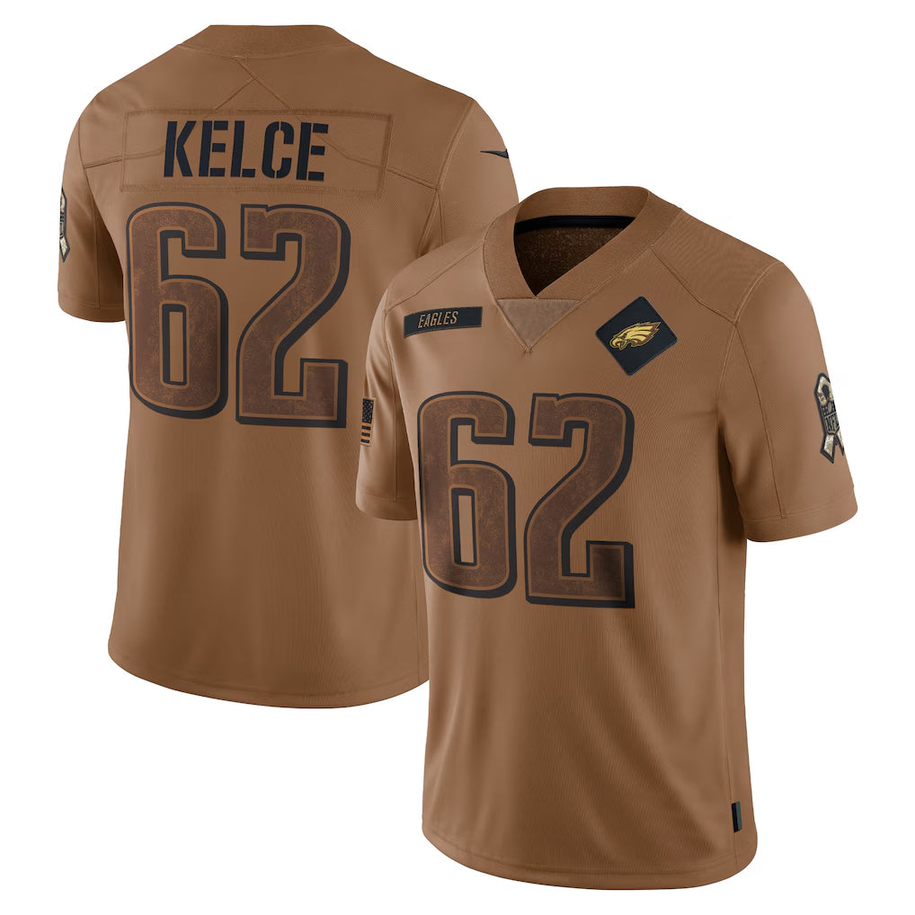Johmsee P.Eagles #62 Jason Kelce Player Brown Salute To Service Limited Stitched Jerseys