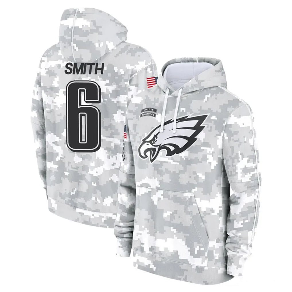 Johmsee P.Eagles #6 DeVonta Smith Player Arctic Camo Salute to Service Pullover Hoodies Limited Game Stitched Jerseys
