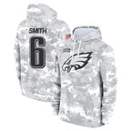 Johmsee P.Eagles #6 DeVonta Smith Player Arctic Camo Salute to Service Pullover Hoodies Limited Game Stitched Jerseys