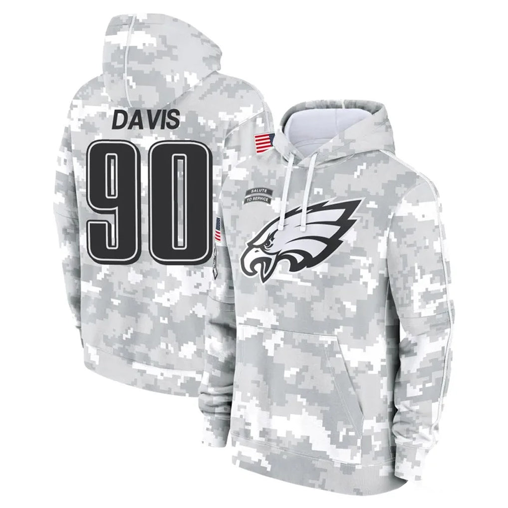 Johmsee P.Eagles #90 Jordan Davis Player Arctic Camo Salute to Service Pullover Hoodies Limited Game Stitched Jerseys