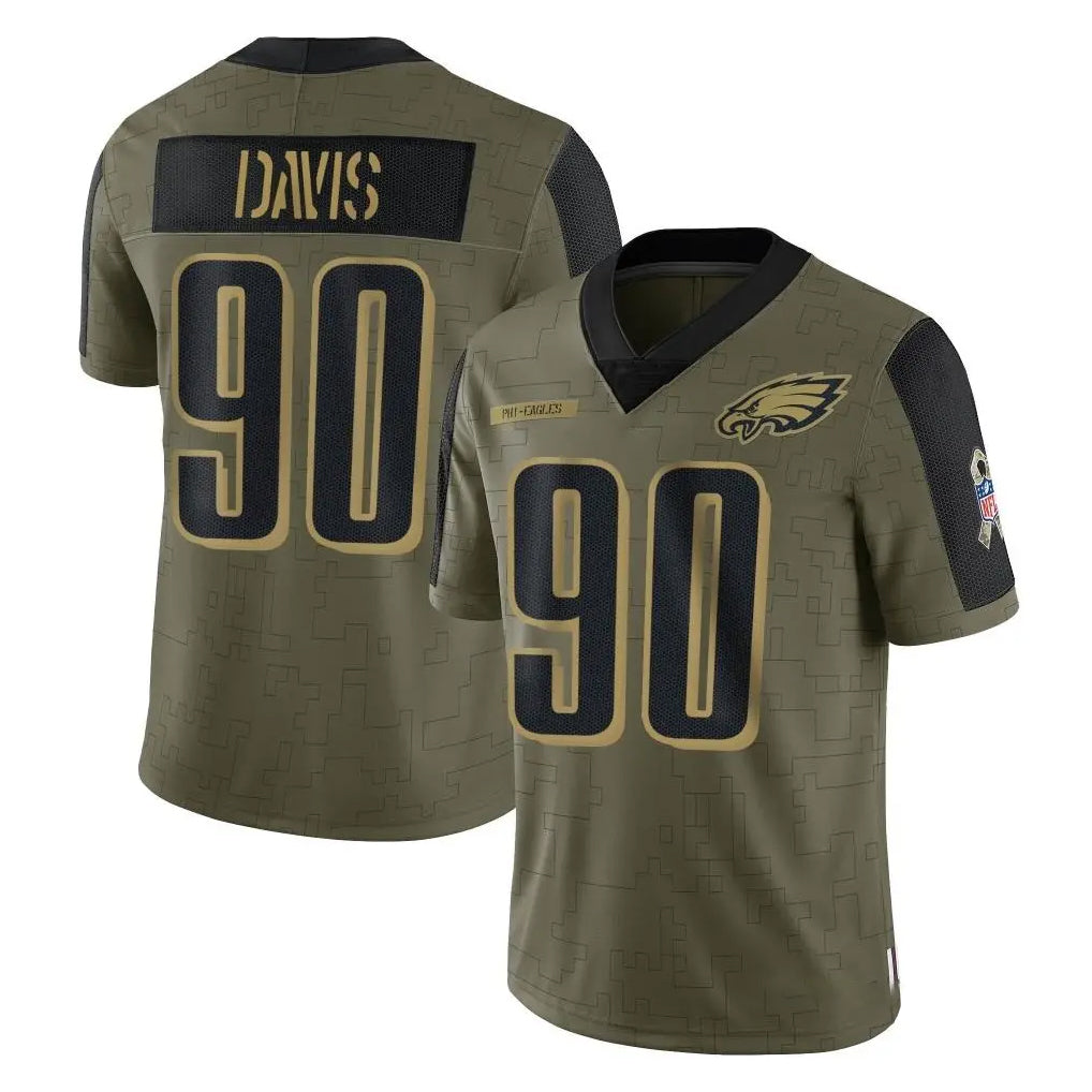Johmsee P.Eagles #90 Jordan Davis Player Olive Salute To Service Limited Game Stitched Jerseys