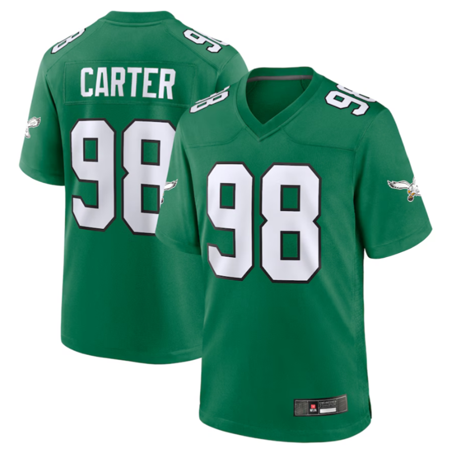 Johmsee P.Eagles #98 Jalen Carter Green Alternate Game Jersey Stitched American Stitched Jersey