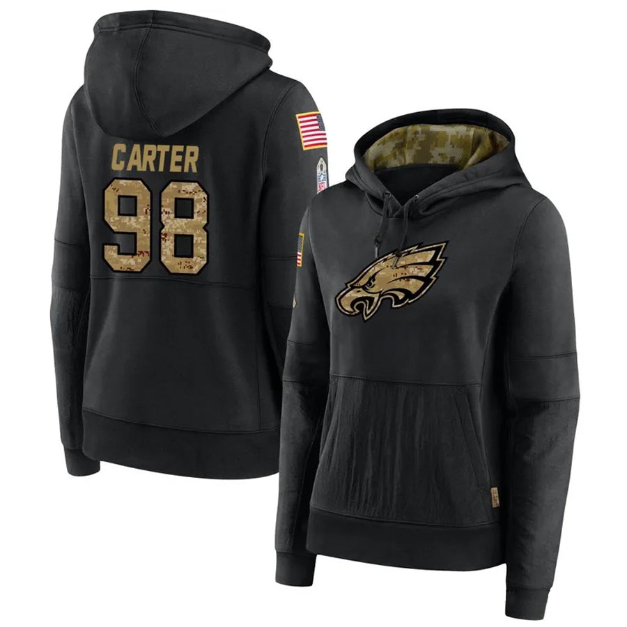 Johmsee P.Eagles #98 Jalen Carter Player Black Military Hoodie Game Stitched Jerseys