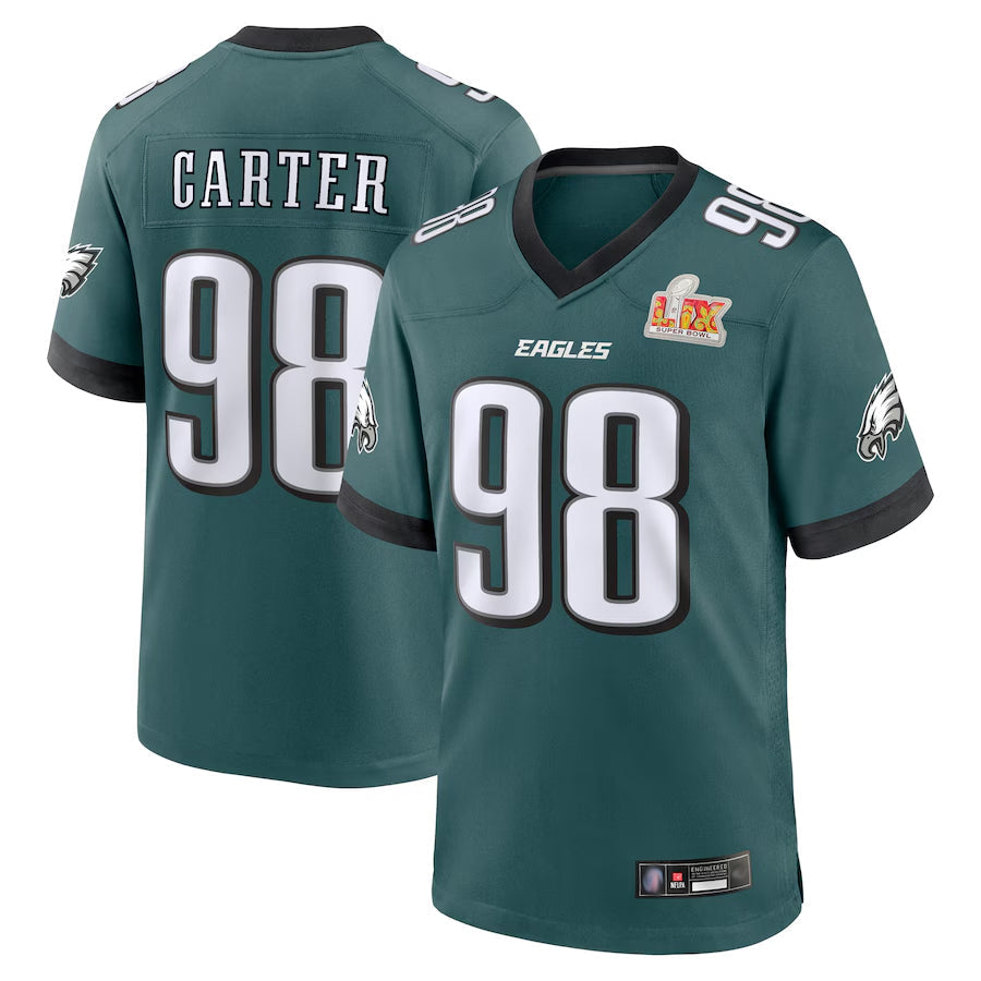 Johmsee P.Eagles #98 Jalen Carter Player Midnight Green Super Bowl LIX Game Stitched Jerseys