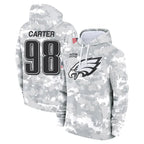 Johmsee P.Eagles #98 Jalen Carter Player Military Hoodie Arctic Camo Salute To Service Stitched Jerseys