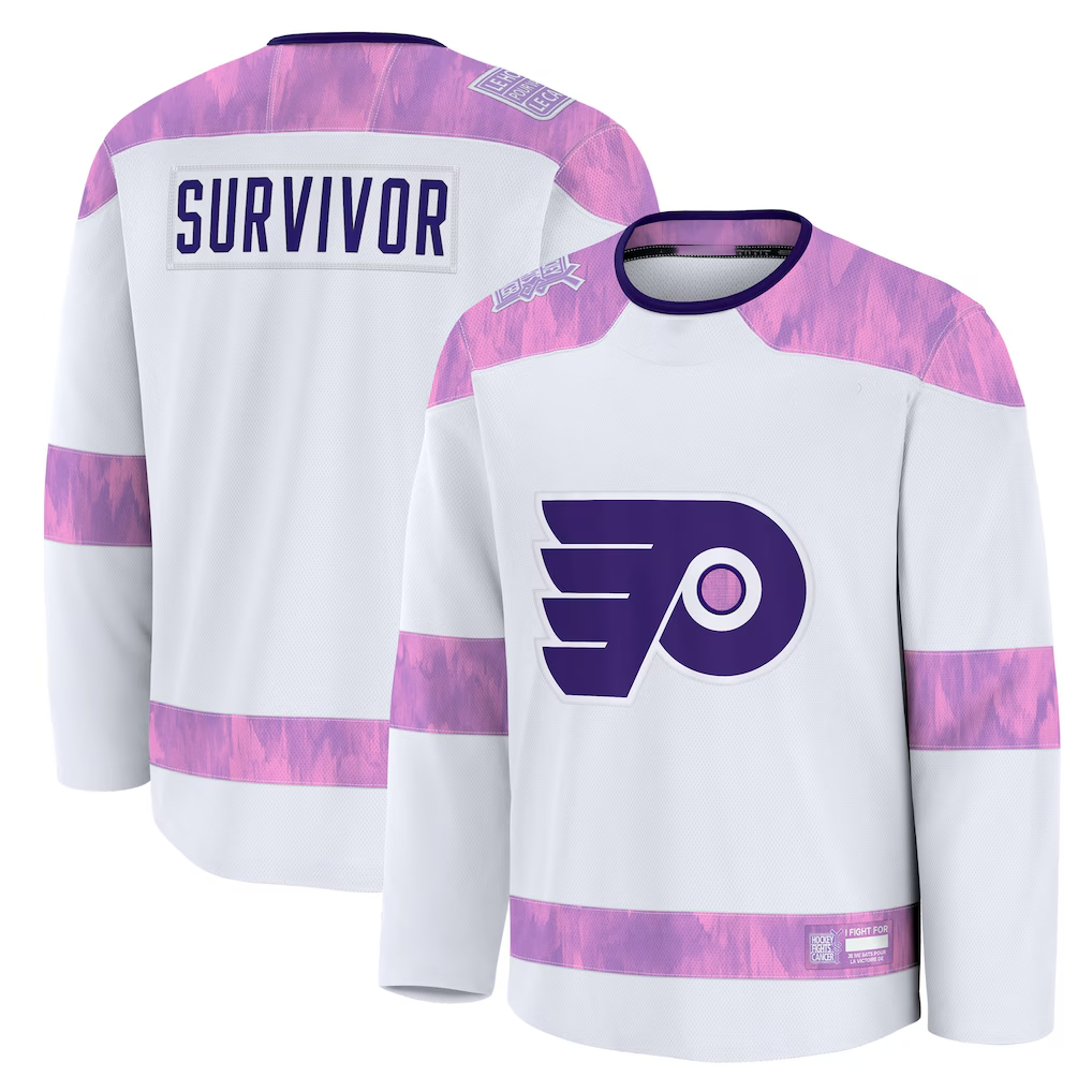 Johmsee P.Flyers White Hockey Fights Cancer Deslauriers Practice Jerseys