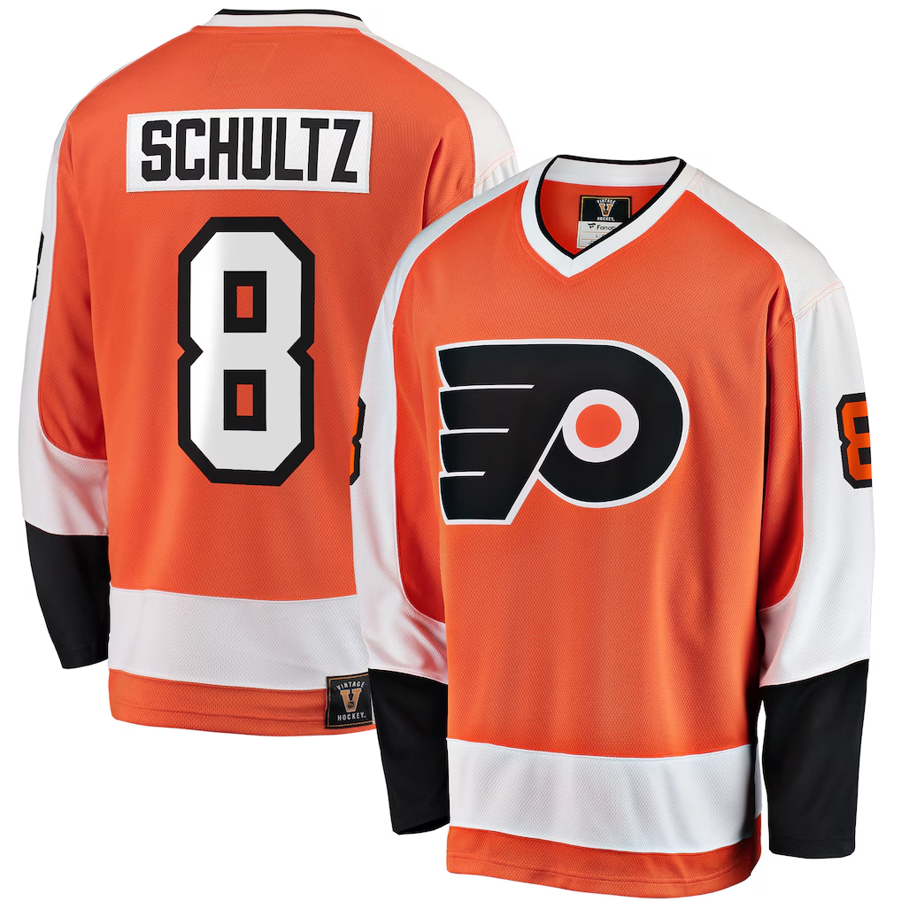 Johmsee P.Flyers #8 Dave Schultz Orange Premier Breakaway Retired Player Jerseys