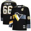 Johmsee P.Penguins #66 Mario Lemieux Mitchell & Ness Black 1996-97 Blue Line 2.0 Jerseys