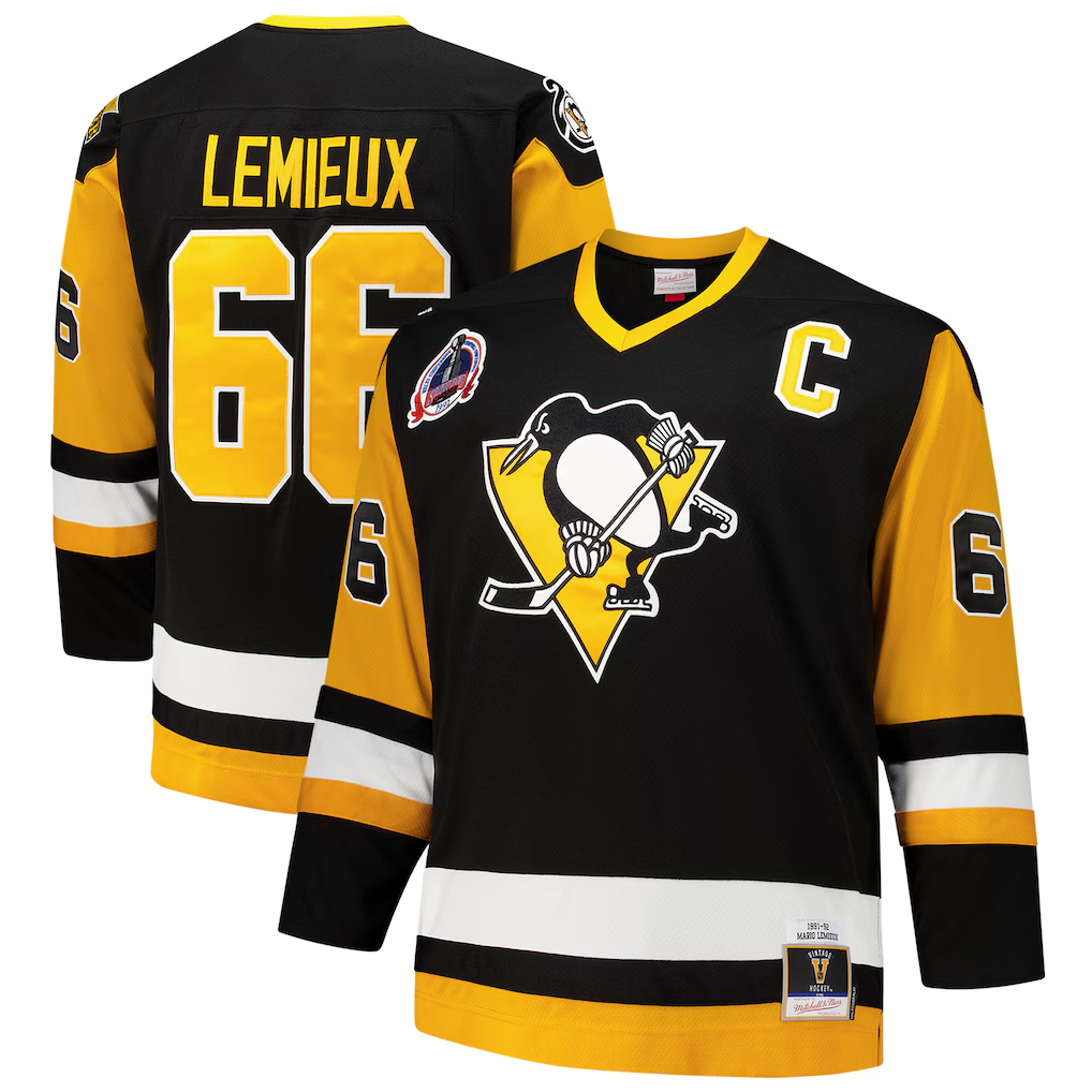 Johmsee P.Penguins #66 Mario Lemieux Mitchell & Ness Black Big & Tall 1991-92 Blue Line 2.0 Jerseys
