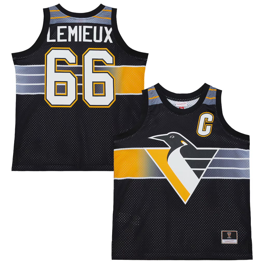 Johmsee P.Penguins #66 Mario Lemieux Mitchell & Ness Black Maxxed Out Fashion Basketball Jerseys