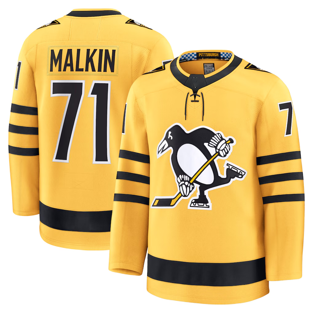 Johmsee P.Penguins #71 Evgeni Malkin Gold Alternate Premium Player Jerseys