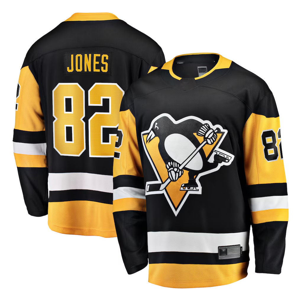 Johmsee P.Penguins #82 Caleb Jones Black Home Breakaway Jerseys