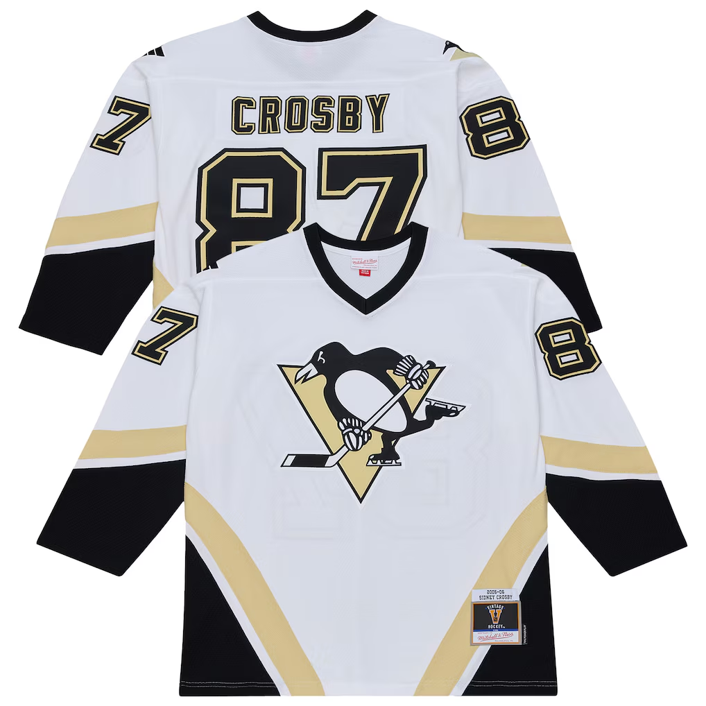 Johmsee P.Penguins #87 Sidney Crosby Mitchell & Ness White 2005 Power Play Jerseys