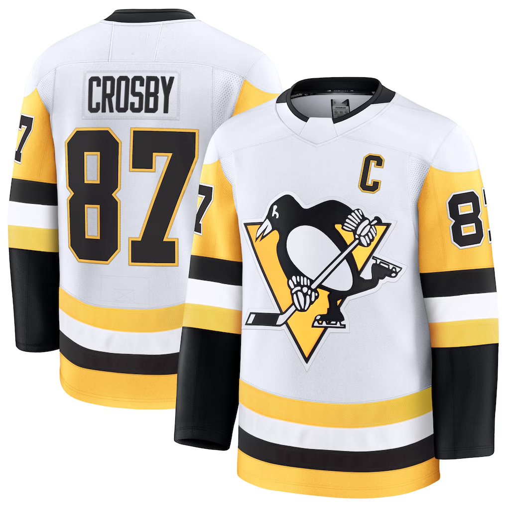 Johmsee P.Penguins #87 Sidney Crosby White Away Premium Jerseys