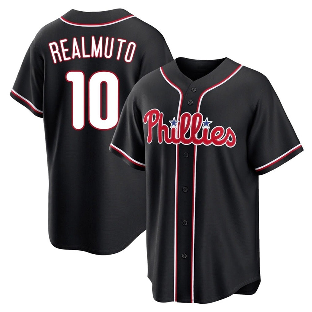 Johmsee P.Phillies #10 J.T. Realmuto Player Black Fashion Out Home Game Stitched Jerseys