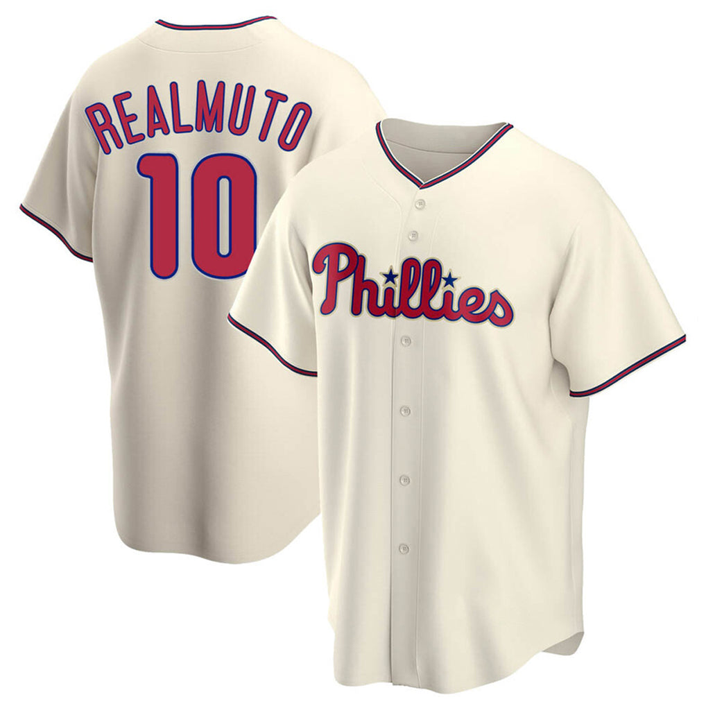 Johmsee P.Phillies #10 J.T. Realmuto Player Cream Home Game Stitched Jerseys