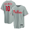 Johmsee P.Phillies #10 J.T. Realmuto Player Gray Home Game Stitched Jerseys