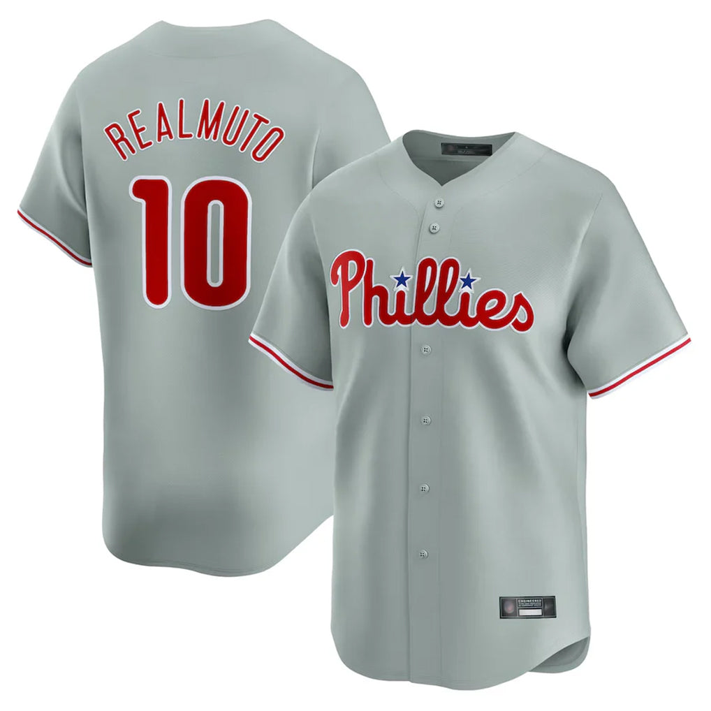 Johmsee P.Phillies #10 J.T. Realmuto Player Gray Home Limited Stitched Jerseys