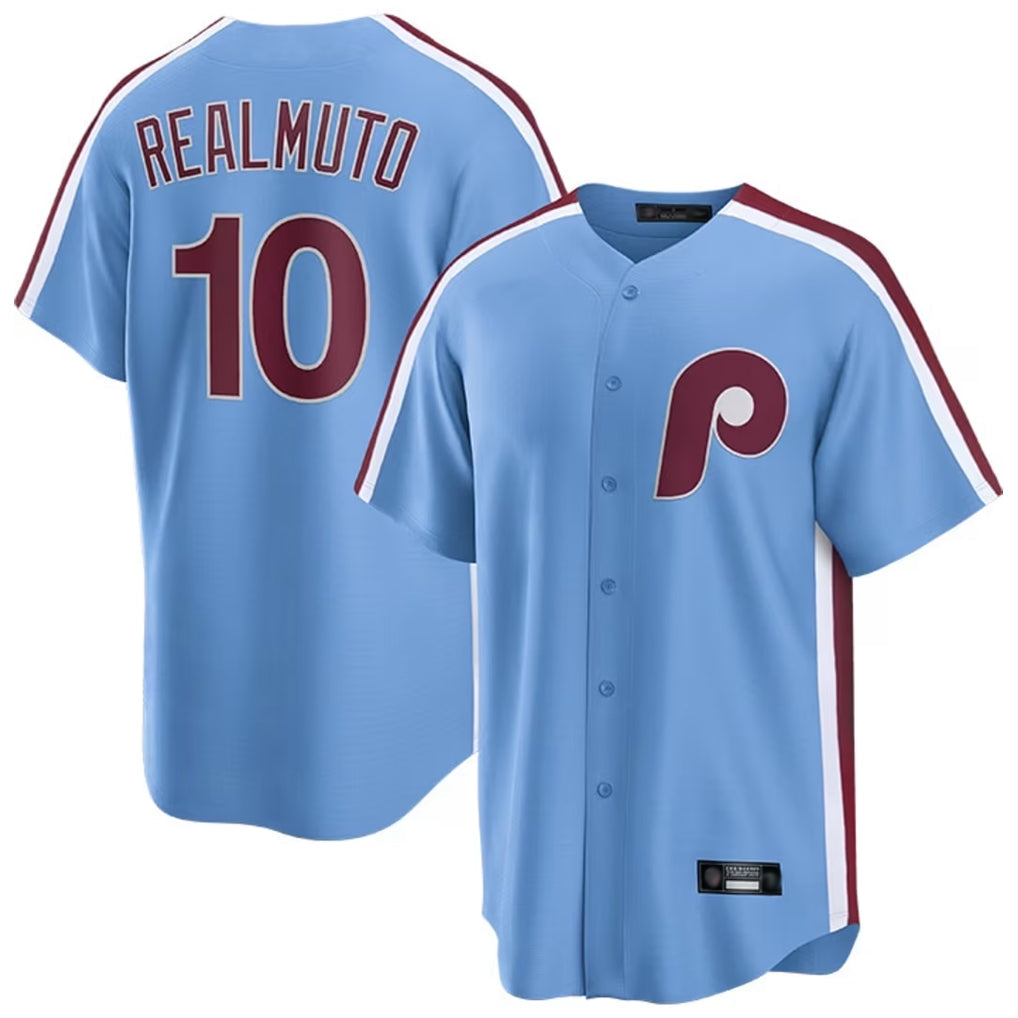 Johmsee P.Phillies #10 J.T. Realmuto Player Light Blue Home Game Stitched Jerseys