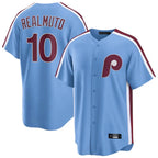 Johmsee P.Phillies #10 J.T. Realmuto Player Light Blue Home Game Stitched Jerseys