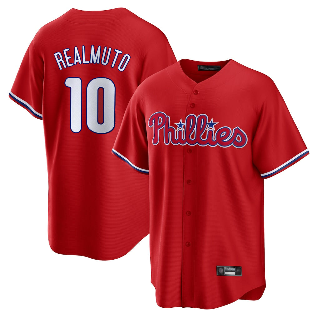 Johmsee P.Phillies #10 J.T. Realmuto Player Red Home Game Stitched Jerseys