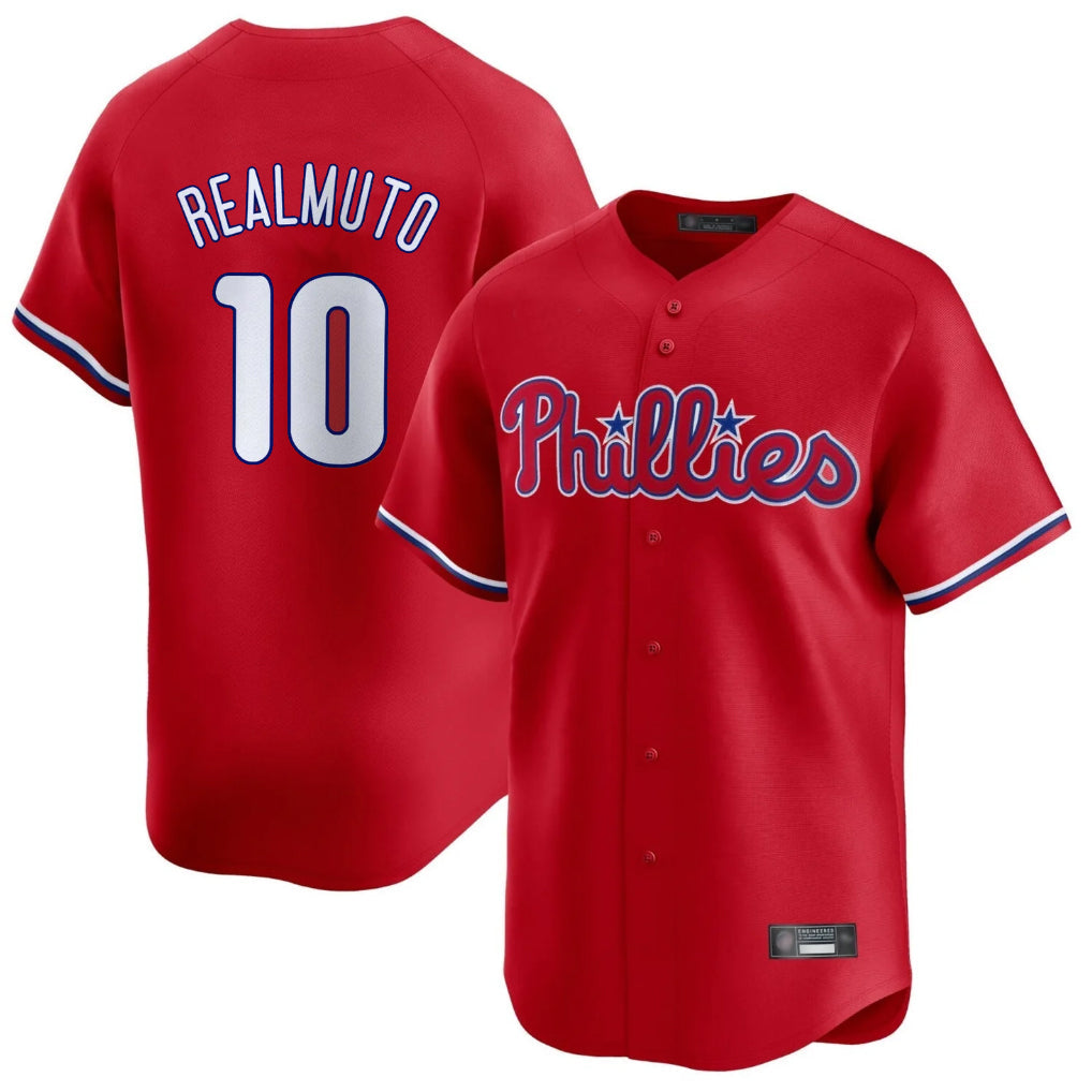 Johmsee P.Phillies #10 J.T. Realmuto Player Red Home Limited Stitched Jerseys