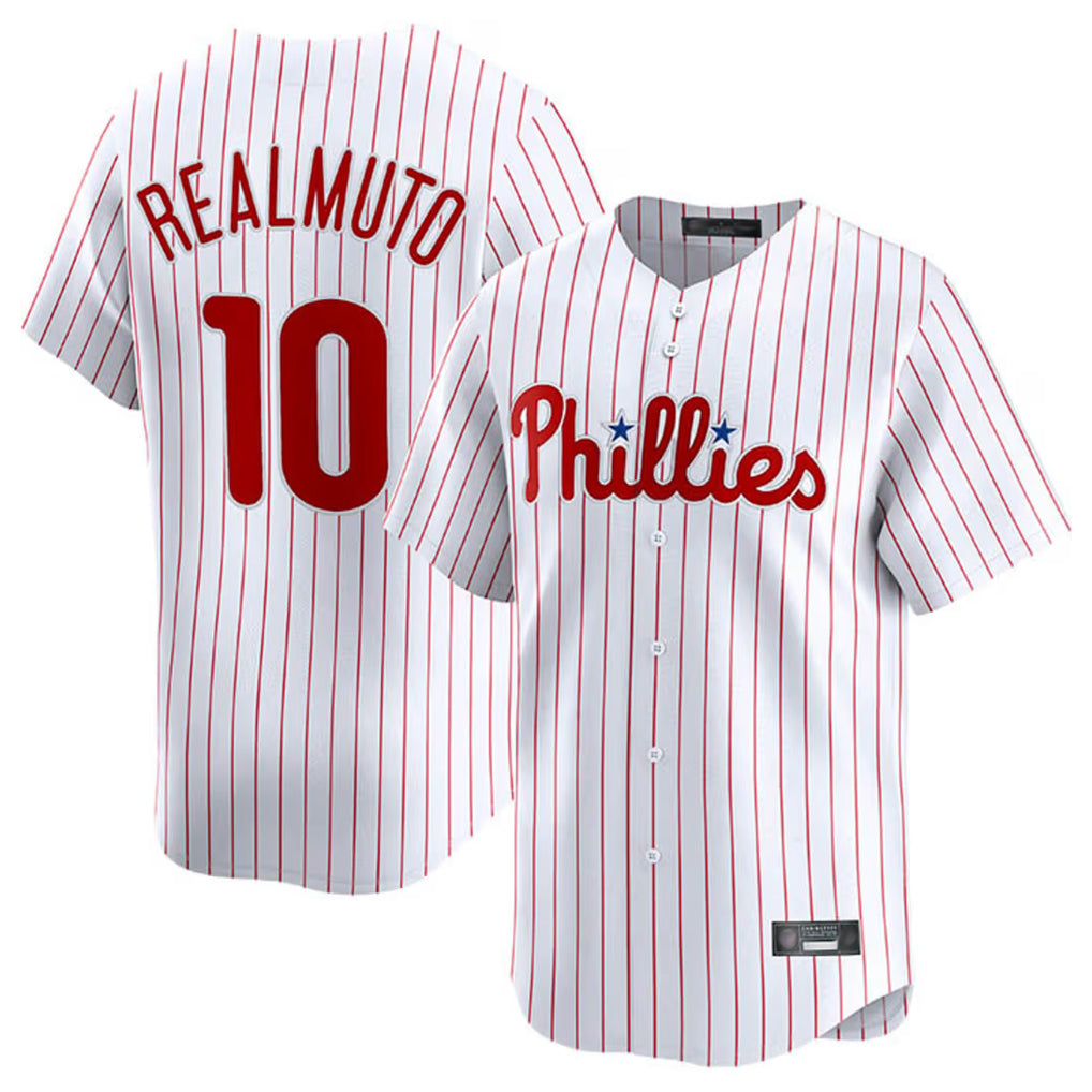 Johmsee P.Phillies #10 J.T. Realmuto Player White Home Limited Stitched Jerseys