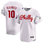 Johmsee P.Phillies #10 J.T. Realmuto Player White Pinstripe Phillies & Eagles Vapor Premier Limited Stitched Jerseys