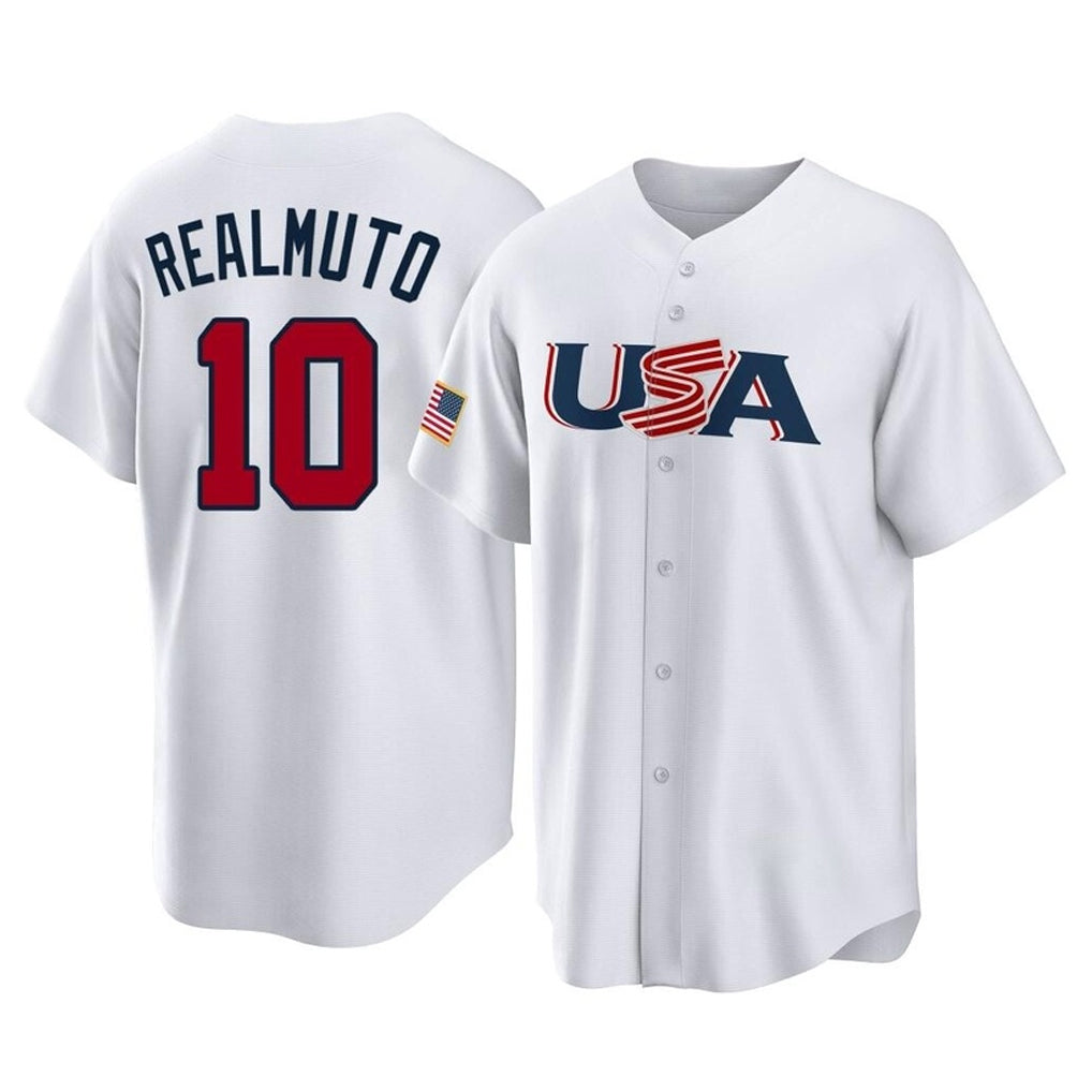 Johmsee P.Phillies #10 J.T. Realmuto Player White USA World Classic Home Game Stitched Jerseys
