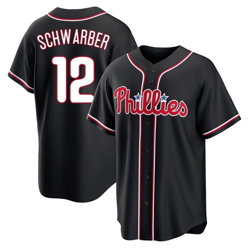 Johmsee P.Phillies #12 Kyle Schwarber Player Black Fashion Out Home Game Stitched Jerseys