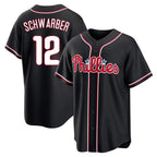 Johmsee P.Phillies #12 Kyle Schwarber Player Black Fashion Out Home Game Stitched Jerseys