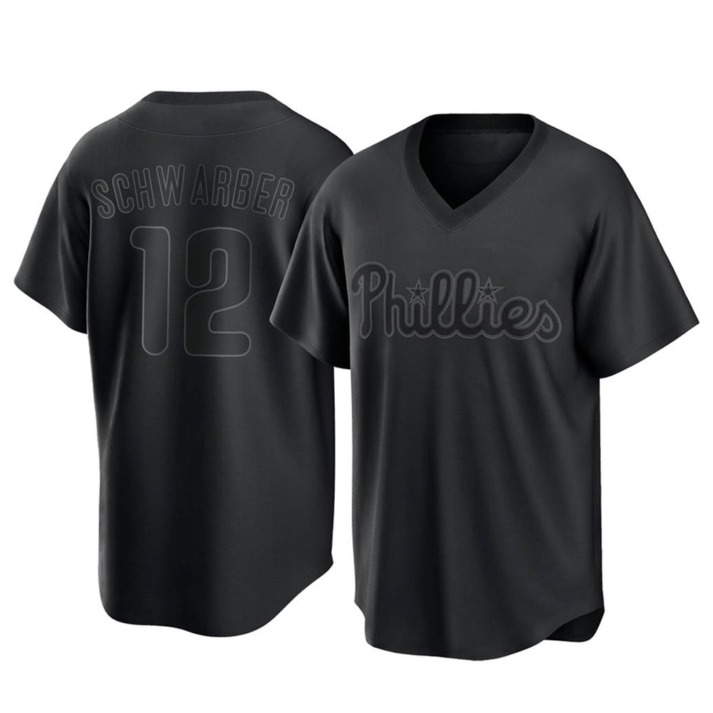 Johmsee P.Phillies #12 Kyle Schwarber Player Black Pitch Fashion Limited T-shirt Stitched Jerseys