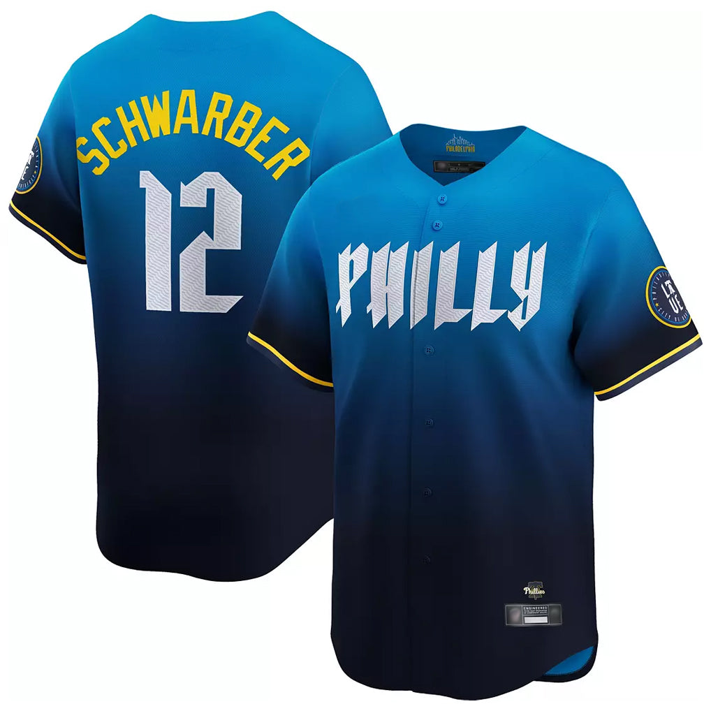Johmsee P.Phillies #12 Kyle Schwarber Player Blue City Connect Home Limited Stitched Jerseys
