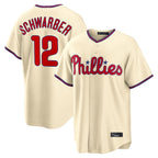 Johmsee P.Phillies #12 Kyle Schwarber Player Cream Home Game Stitched Jerseys